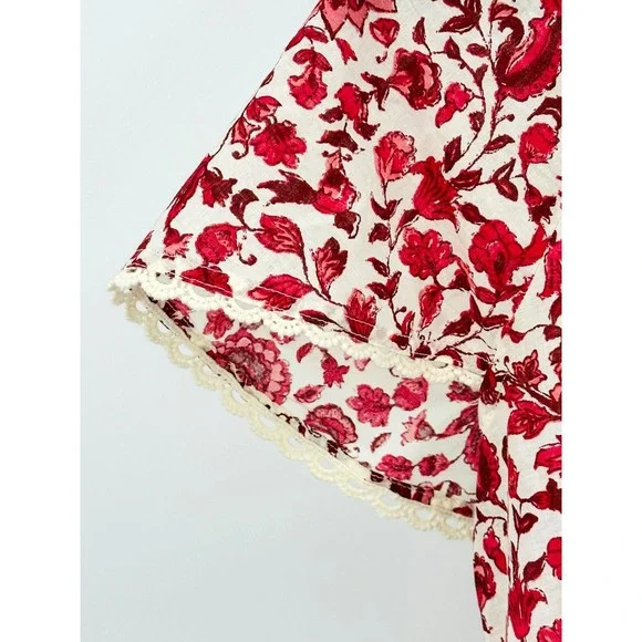 CASA CABANA Women's M Cotton NWT Penelope Red Licorice Short Sleeve Tasseled Top - Picture 5 of 12